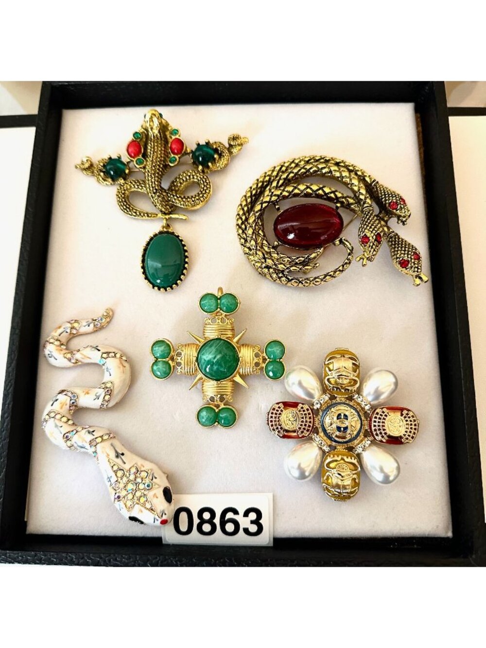Costume Jewelry Lot Brooches Pins Snakes Maltese Crosses Gold Tone